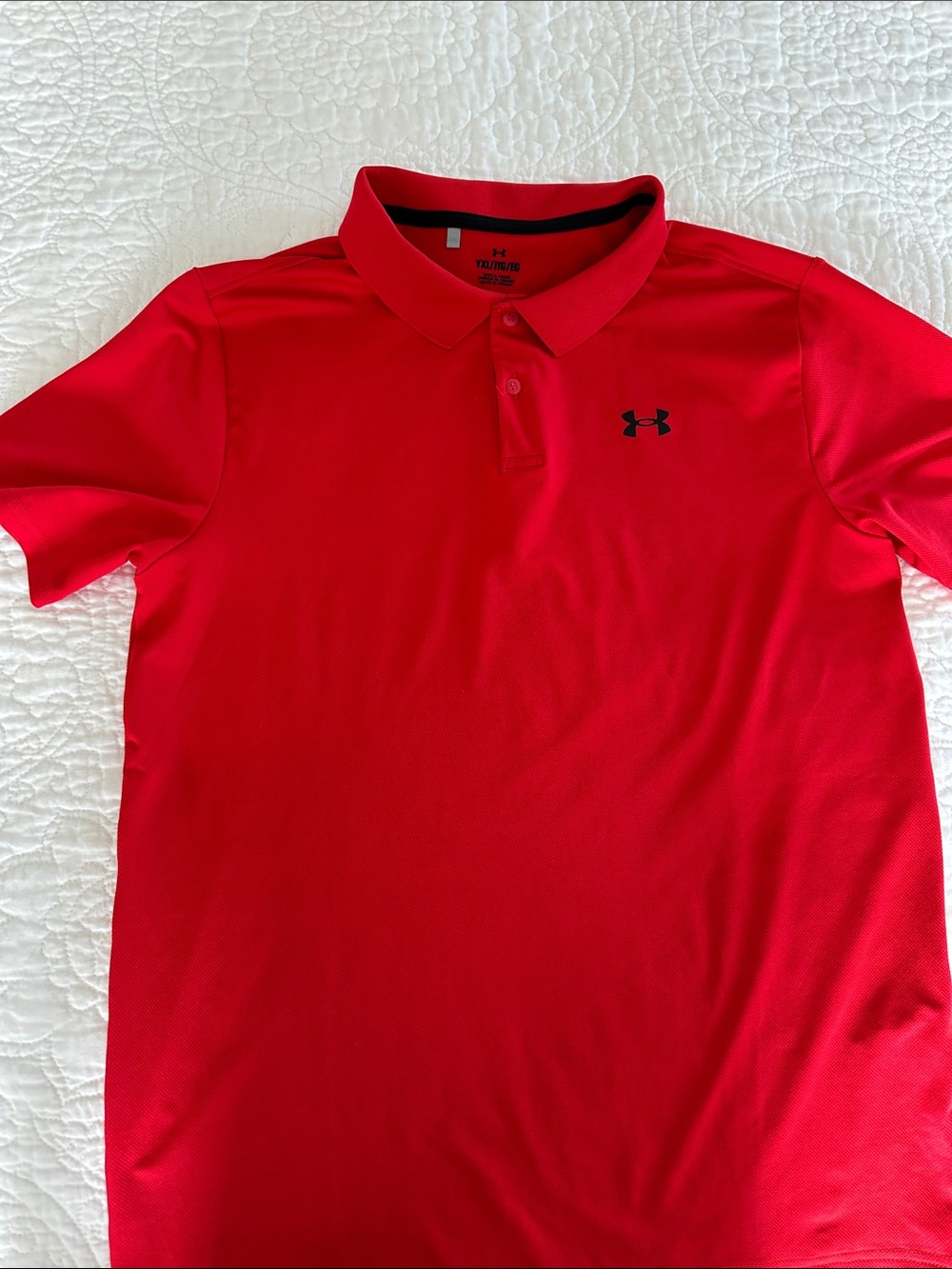 Under Armour Red Boys YXL Polo with Black Logo
